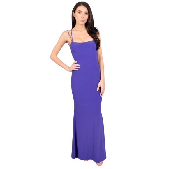 NWT Nordstrom JUMP APPAREL Formal Purple Strappy Maxi Bodycon Jersey Gown Dress - Picture 4 of 8